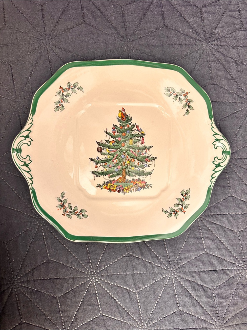 Spode Christmas Tree Square Handled Cake Plate 11” x 9.5”